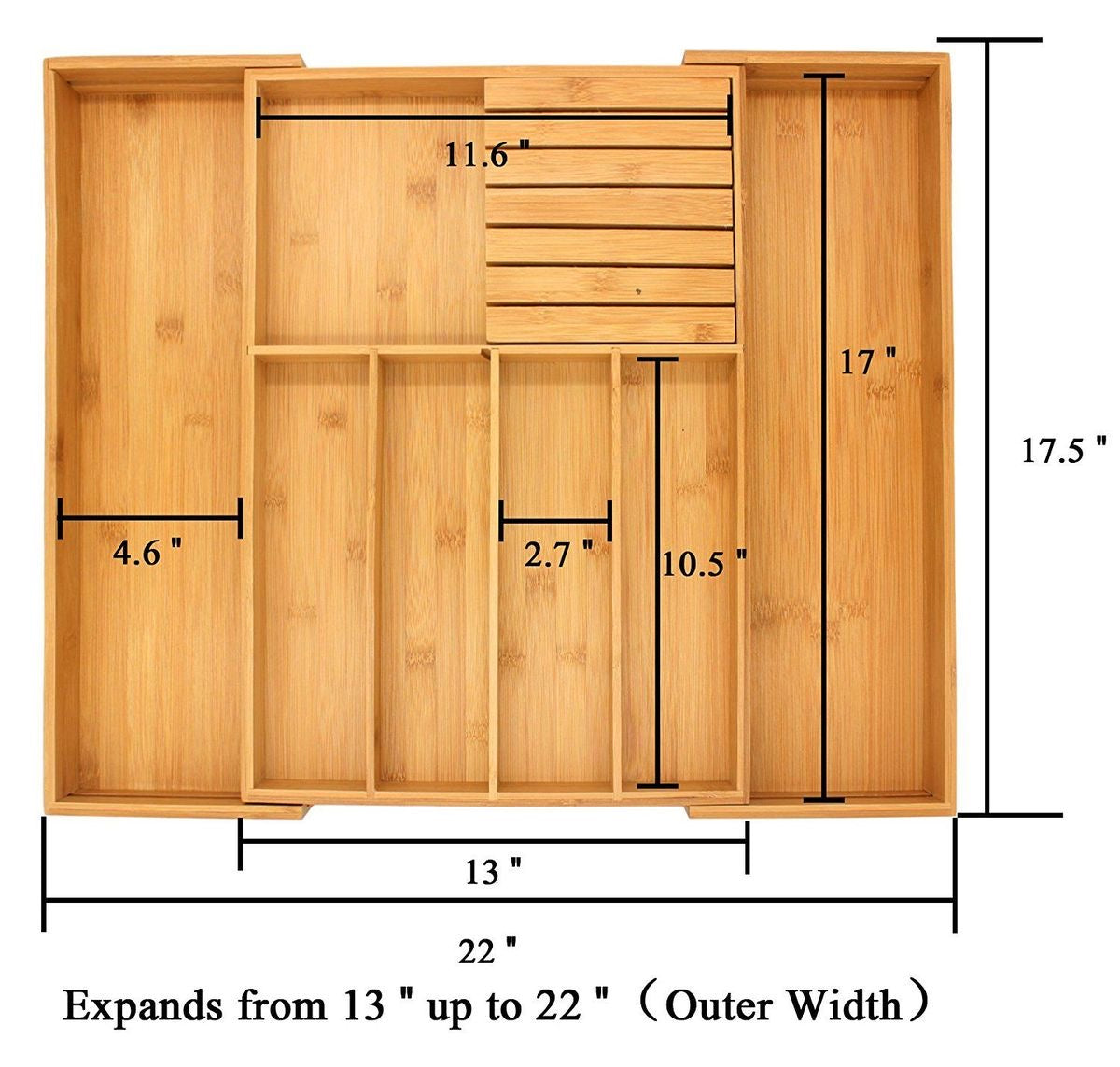 Expandable Bamboo Cutlery Organizer with Knife Storage