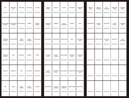 Set of 12 square spice jars 235 ml and labels