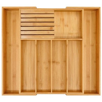 Expandable Bamboo Cutlery Organizer with Knife Storage