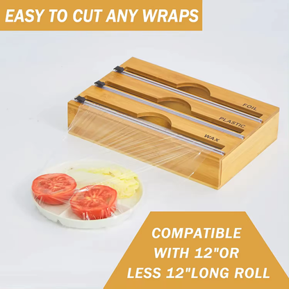 3-in-1  Bamboo Kitchen Wrap Dispenser and Cutter