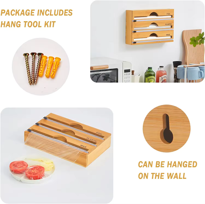 3-in-1  Bamboo Kitchen Wrap Dispenser and Cutter